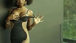 Skinny big-boobed ebony Naadia slowly sheds her teasing dress