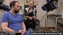 Petite blonde virgin spreads shaved pussy for doctor's cum blast backstage