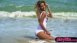 Petite Ukrainian Milf Rips Clothes at Beach Exposing Hairy Petite Nude Curves