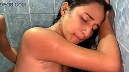 Latina trans in stockings bends over for hardcore doggystyle anal pounding