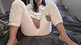 white girl moans cumming hard in tight white pajama outfit