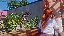 Innocent Redhead Spread Bent Over Garden Fuck