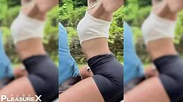 Naughty beach bike ride explodes into wild outdoor doggystyle cumfest