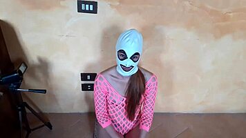 why wear pink fishnet catsuit and pink platform ankle boots for rough pov blowjob?