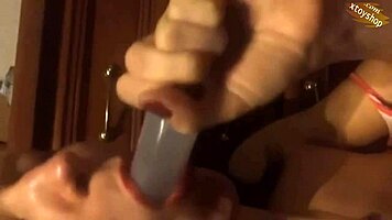 Hot Moscow slut uses bottle on all holes