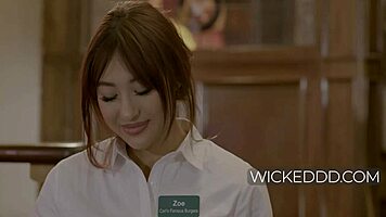 Petite asian waitress gets carried and fucked