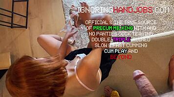 Flaccid Dick Control And Precum Milking From New Hot Cute Redhead Petite 18+ Wife While She Is On Phone