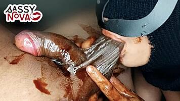 Horny teen 18+ girlfriend licks black cock with chocolate syrup. Christmas celebrations got wild and sticky!