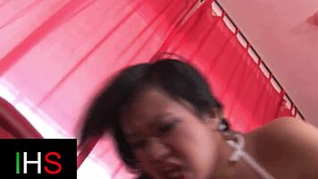 beautiful asian girl rides big black cock in cowgirl