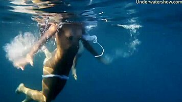 Naked Girls on Tenerife Splash in Pool, Fun in Water