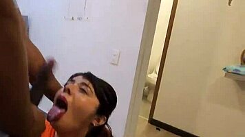 Busty Jennie seduces pizza guy for hot interracial kitchen banging.