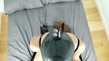 petty bdsm slut sucking cock deepthroat slapping and spitting her face with slave leather mask