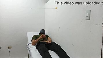 Kinky doctor masturbates his cock