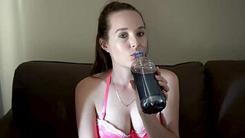 Brunette Babe Chain-Smokes Hot In Pink Bra!