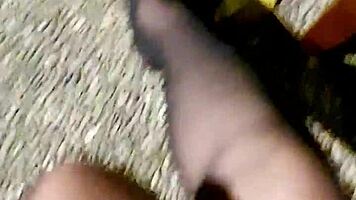 Taiwanese Shemale Strokes Stockings Legs Outdoor Cumshot