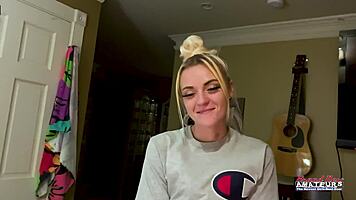 I strip naked, rub my small tits and stroke this hard cock