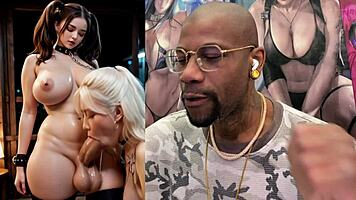 big-breasted ebony trans damsel chained up gets cock sucked with anal beads